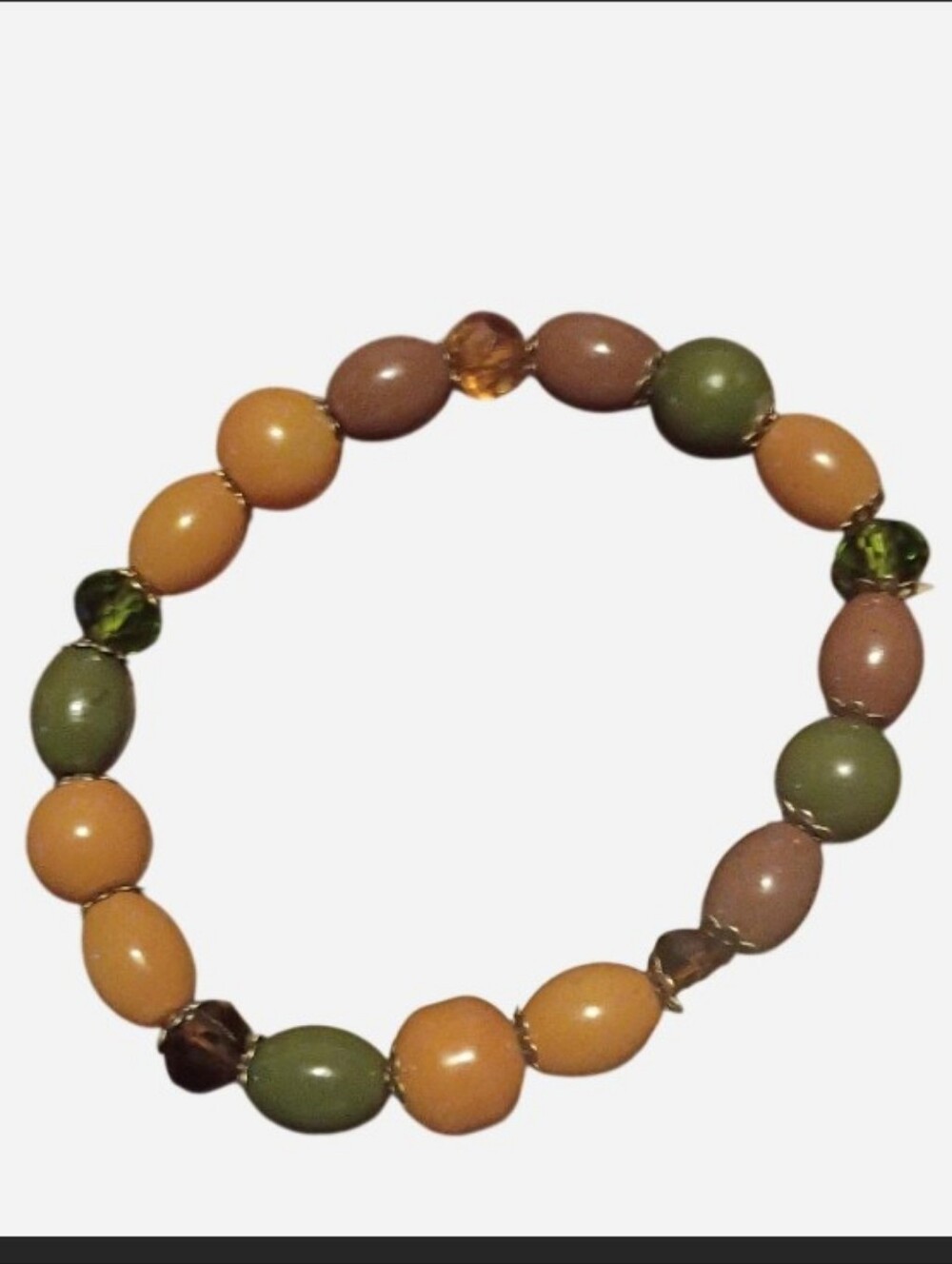 Autumn Tones Beaded Stretch Bracelet - Green, Yellow, Brown